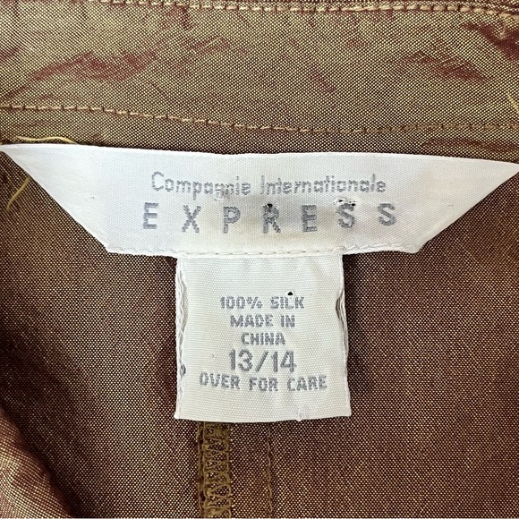 Vintage Y2K Express Bronze Metallic Satin Blouse L (13/14) – Retro Fairy Forest - Picture 9 of 10